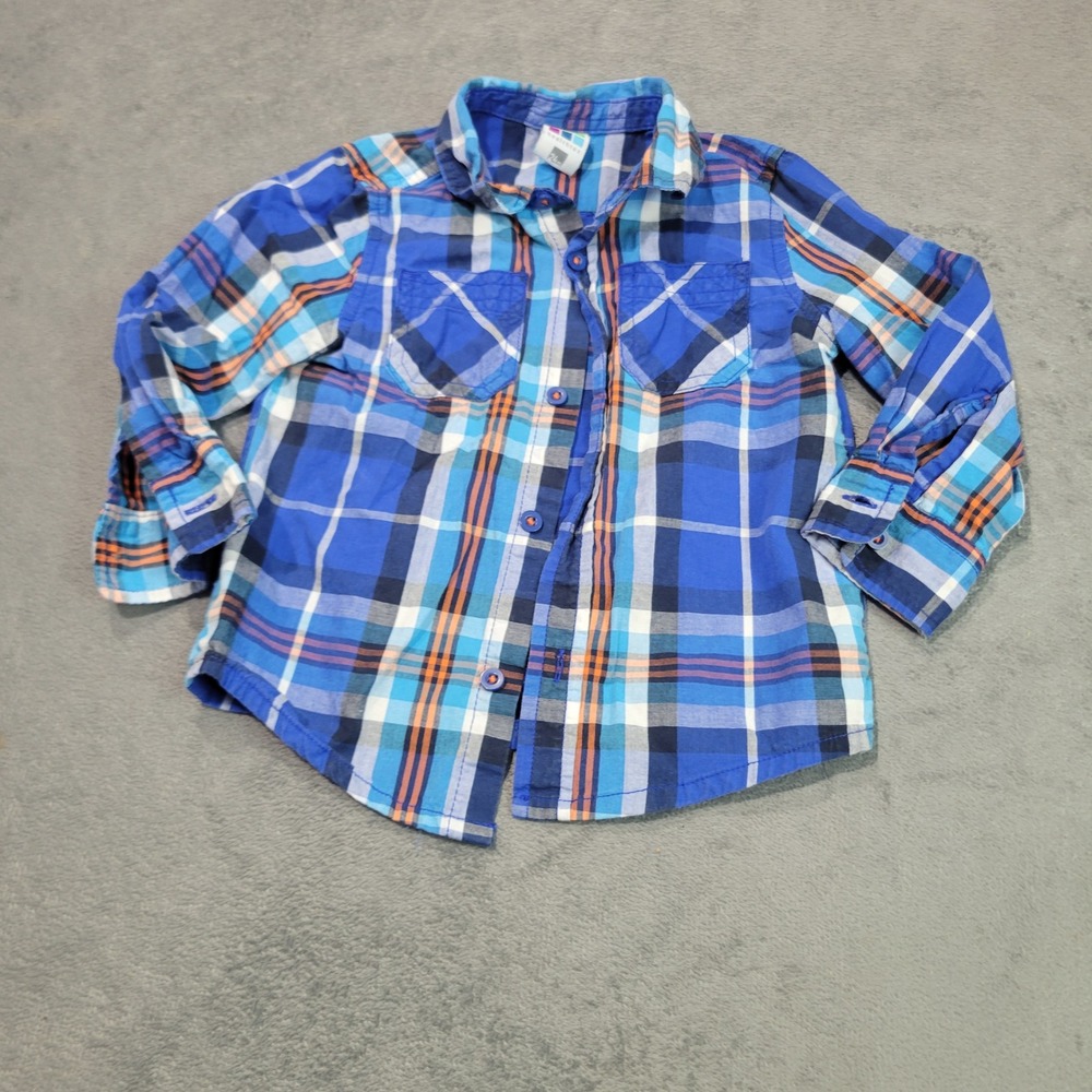 Healthtex Button Down Shirt Toddler Boys 24Mβ Blue Plaid HTITB42218G Long Sleeve